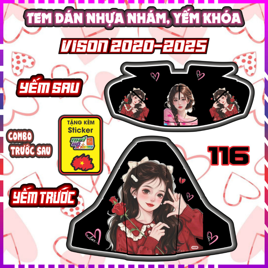 Combo Tem Dán Yếm Khóa VISION 2020-2025 hello kitty Tom And Jerry Nhãn Dán sticker