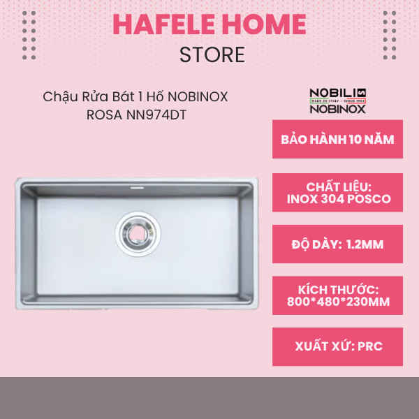 Chậu Rửa Bát 1 Hố Nobinox Rosa NN974DT – Inox 304 POSCO Cao Cấp – Thiết Kế Bo Tròn Tinh Tế