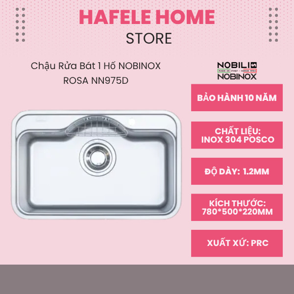 Chậu Rửa Bát 1 Hố Nobinox Rosa NN975D – Bề Mặt Vân Siêu Mịn Chống Xước – Dễ Dàng Vệ Sinh