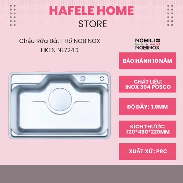 Chậu Rửa Bát Nobinox Liken NL724D – Thiết Kế 1 Hố Phong Cách Nhật Bản Tinh Tế – Xuất Xứ Đức
