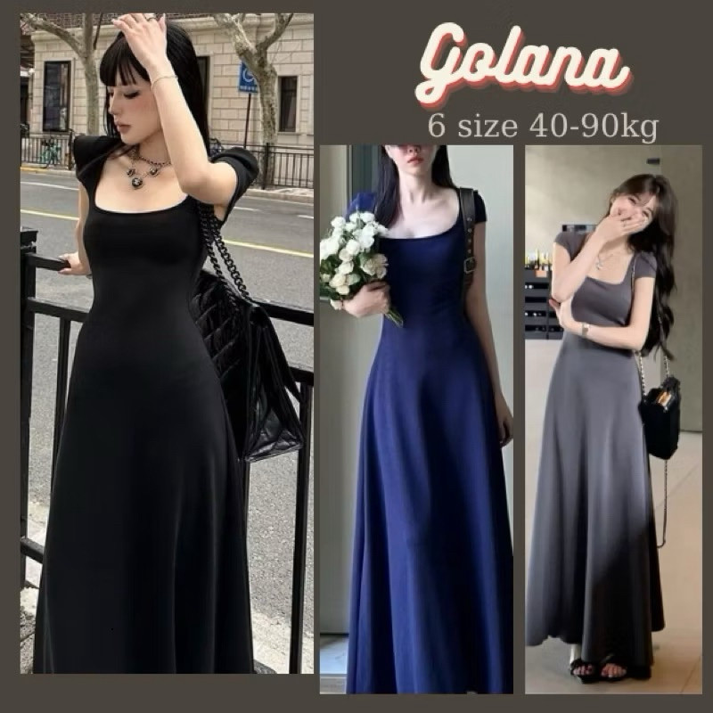déd Đầm Body Nữ Tay Ngắn Cổ Vuông, Đầm Nữ Dáng Dài Diamond Dress Golana ( có bigsize)