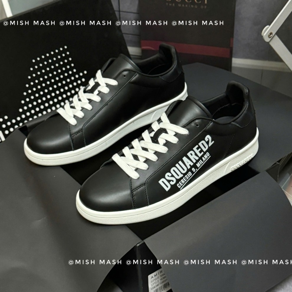 Giày Sneaker Nam Nữ Dsquared2 Cổ Thấp Màu Đen Logo Trắng – Thời Trang Unisex Cao Cấp