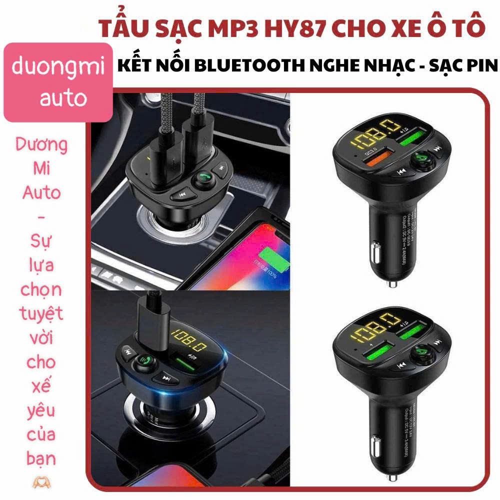 Tẩu Sạc Mp3 Cho Ô Tô Hai Cổng USB QC3.0, Kết Nối Dàn Âm Thanh Trên Xe Qua FM Nghe Nhạc HUYNDAI HY-87