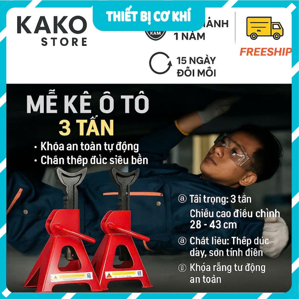 Mễ kê xe ô tô 3 tấn Jack Stand, chân kê chữ A an toàn chất lượng cho garage ô tô, Kako