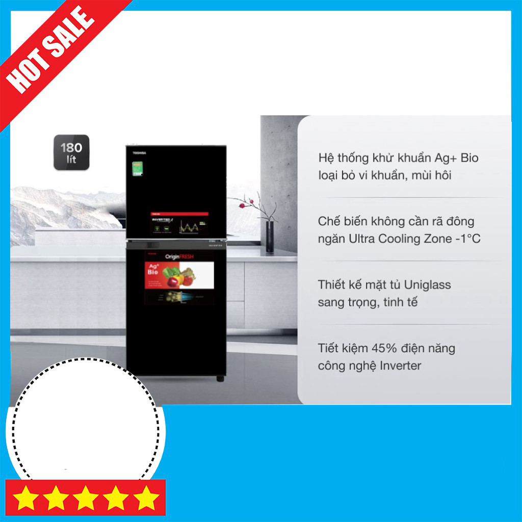 Toshiba Tủ Lạnh Inverter 180 Lít GR-B22VU Màu Đen GIAO TOÀN QUỐC.