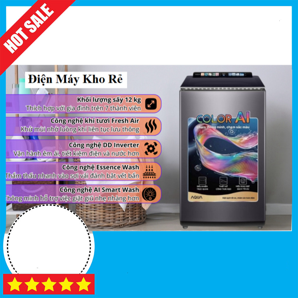 Máy Giặt Aqua Inverter 12kg AWM12-BSR1K(BU) - Điện Máy Rẻ - Bán Buôn GIAO TOÀN QUỐC.