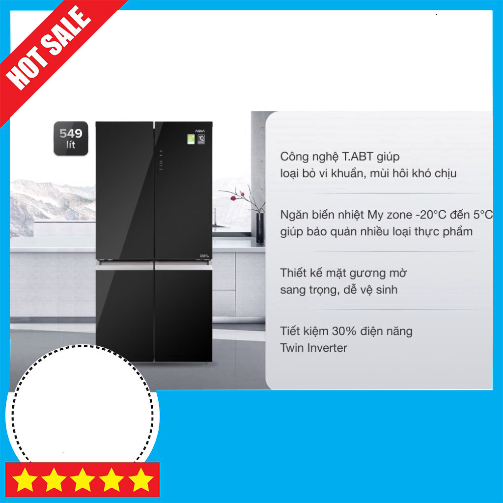 Tủ Lạnh Aqua Inverter 549 lít AQR-IG636FM (GB) - Công Nghiệp Tiết Kiệm Điện GIAO TOÀN QUỐC.