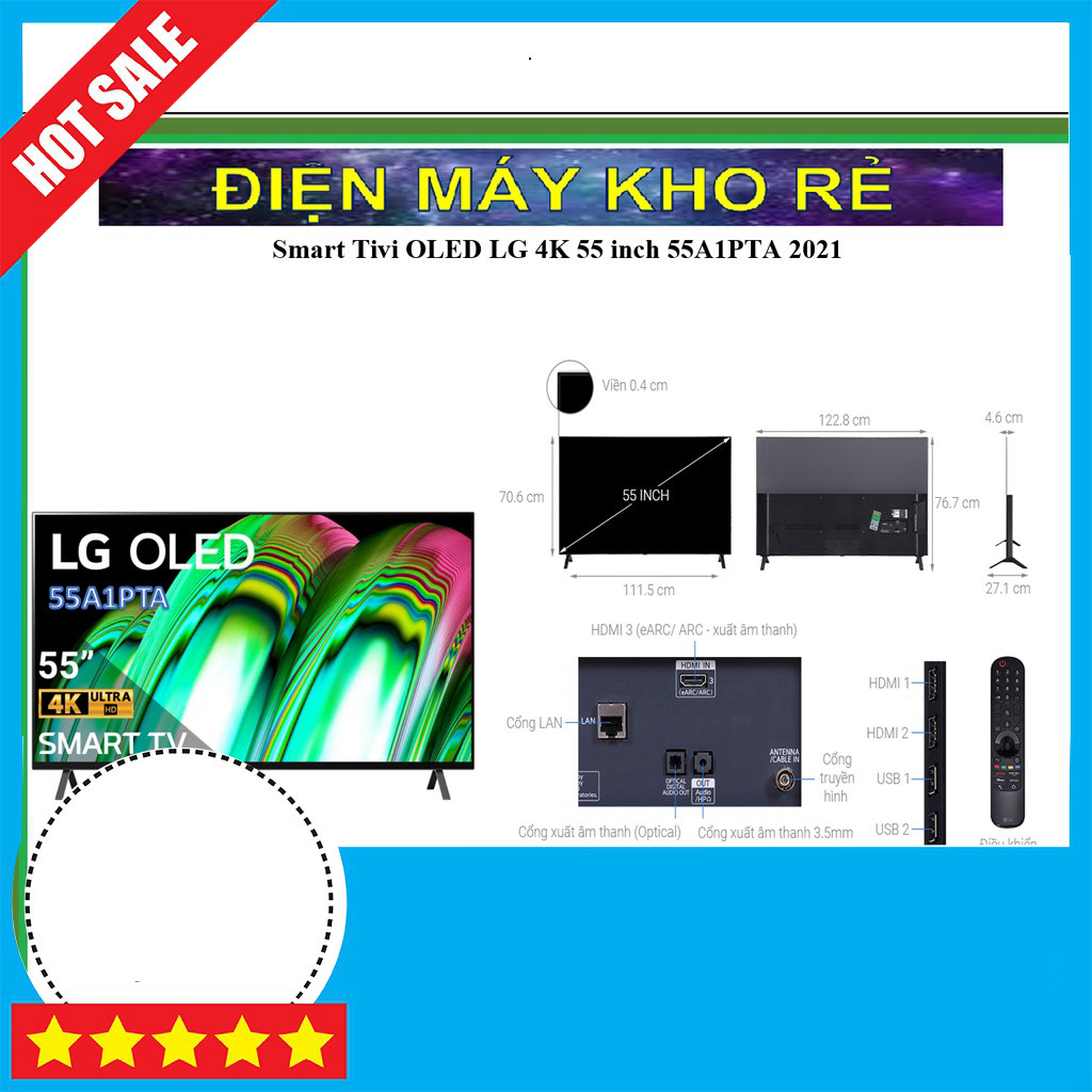 "Smart Tivi OLED LG 55 inch 4K 55A1PTA - Kích thước 55 inch, Hình ảnh 4K, OLED, Ra Mắt 2021" GIAO TO