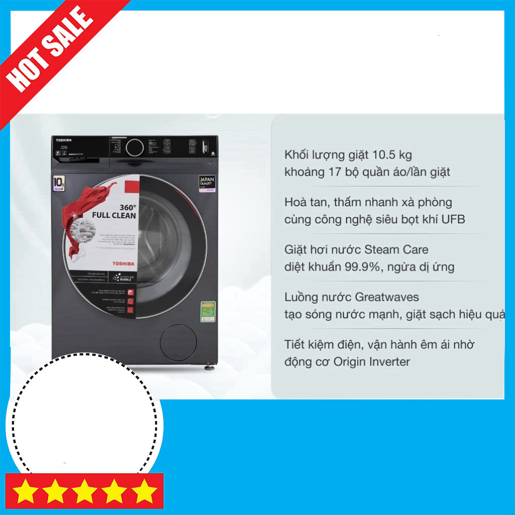 Máy Giặt Toshiba Inverter 10.5kg, TW-BK115G4V, Mẫu Năm 2020 GIAO TOÀN QUỐC.