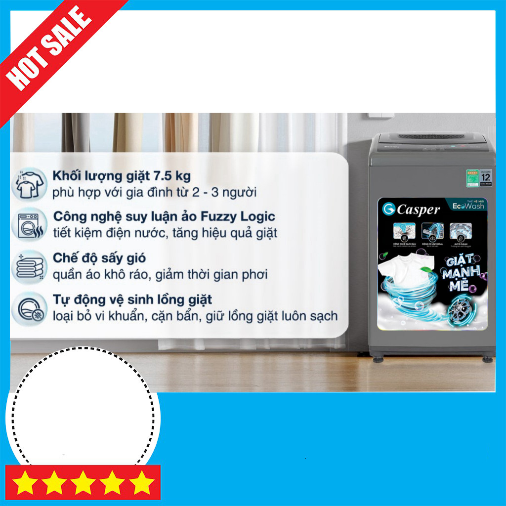 Máy giặt Casper 7.5 Kg Công Nghiệp WT-75NG1 GIAO TOÀN QUỐC.