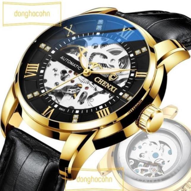 Đồng hồ cơ nam Chenxi dây da và dây thép lộ máy tự động cao cấp CX-8802
