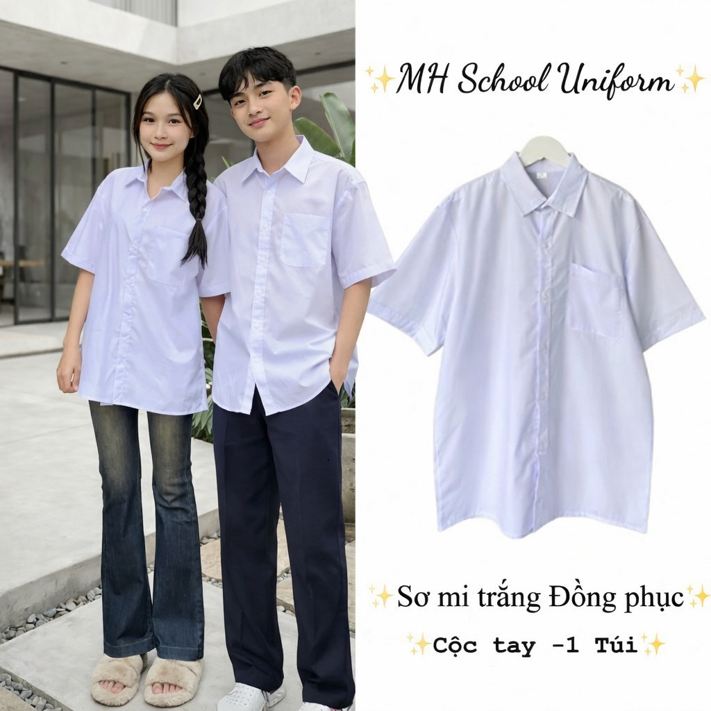 Áo sơ mi trắng đồng phục học sinh nam nữ dài tay , cộc tay chất mát hàng có size