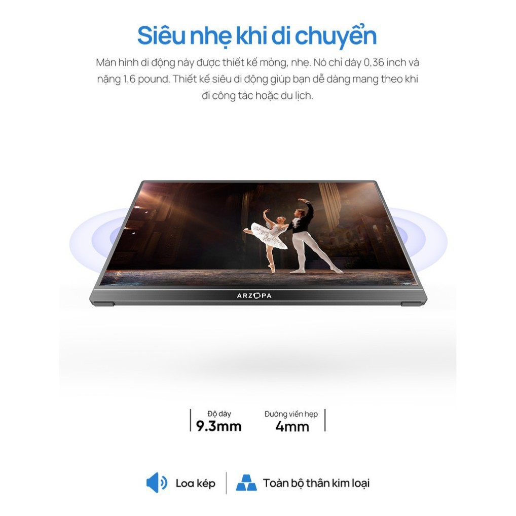 Màn hình di động ARZOPA A1- 15,6'' FHD 1080P - di động có chân đế - Màn hình IPS cho PC, MAC, Điện t