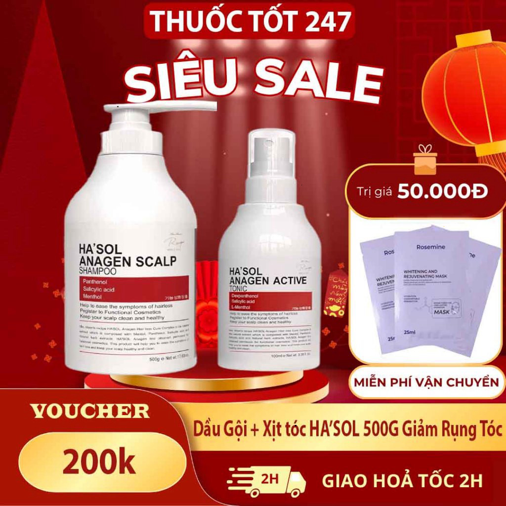 Bộ Đôi "KÍCH MỌC TÓC" HASOL Ngăn Rụng Tóc, Mọc Tóc Nhanh Chóng - Ha'sol Anagen Scalp Shampoo +Ha'sol