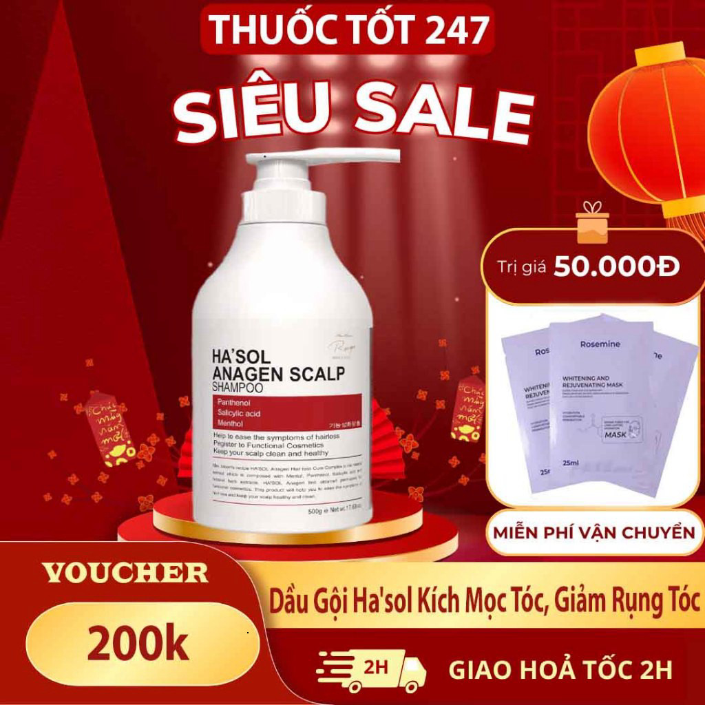 Dầu Gội Ha'sol Màu Đỏ Anagen Scalp Shampoo Hỗ Trợ Kích Mọc Tóc, HASOL Giảm Rụng Tóc Cho Tóc Rụng, Mỏ