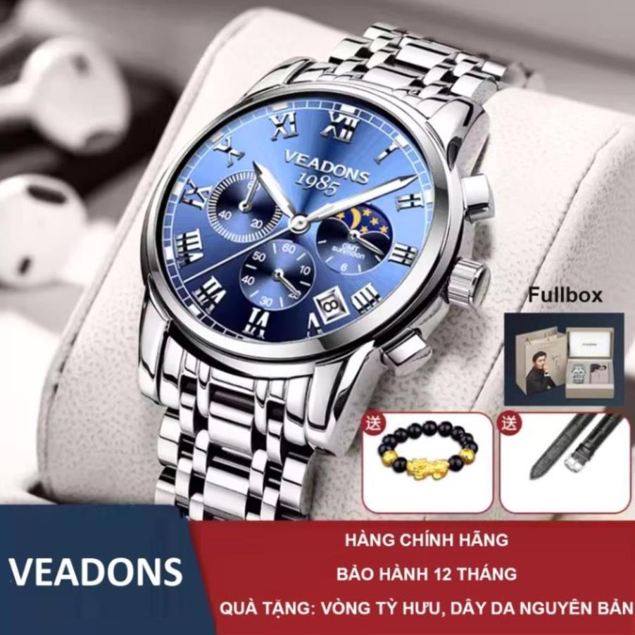 Đồng hồ nam đeo tay lịch chuyển động thạch anh,Đồng hồ Veadons mặt số phát sáng chống thấm nước, Vea