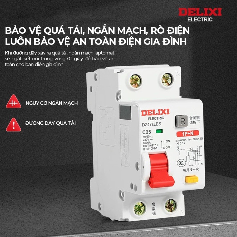 Attomat Delixi 1P, 2P CB chống giật, Chống Rò RCBO, Aptomat Tự Động MCB Chính Hãng
