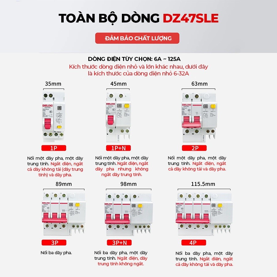 Attomat Delixi 1P, 2P CB chống giật, Chống Rò RCBO, Aptomat Tự Động MCB Chính Hãng