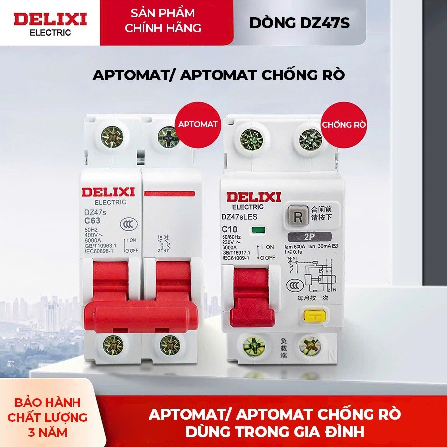 Attomat Delixi 1P, 2P CB chống giật, Chống Rò RCBO, Aptomat Tự Động MCB Chính Hãng