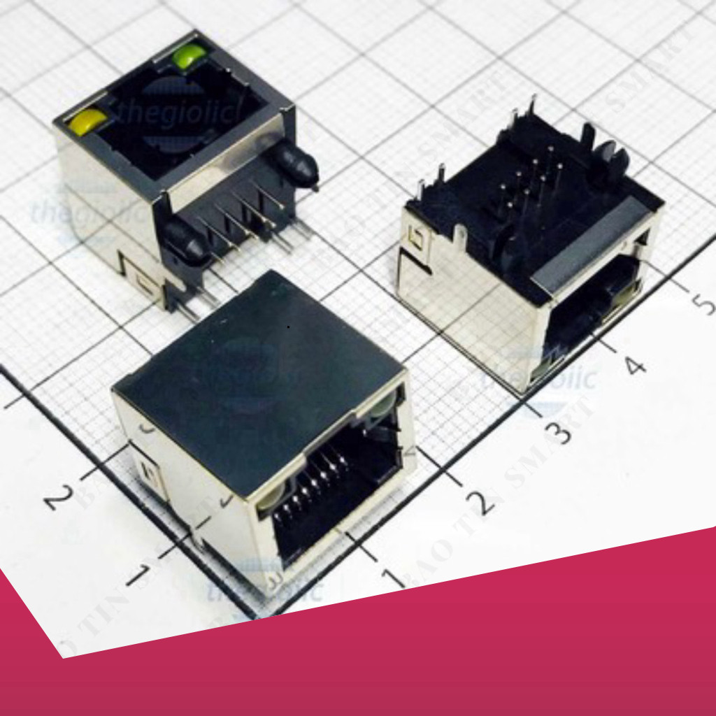 [5 Cái]- Cổng RJ45 Cái 8P8C 8 Chân Có LED 16x16mm Linh Kiện Công Nghệ Số Linh Kiện Công Nghệ Số