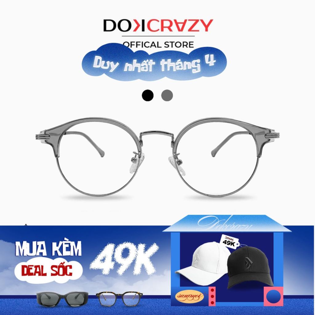 Gọng kính DOKCRAZY FIONA nam nữ thời trang, Hợp Kim màu sắc Hot Trend, chống ánh sáng xanh tia UV