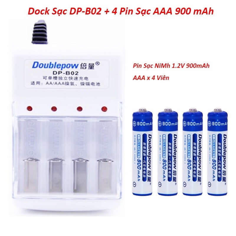[HCM]Combo sạc DP-B02 và 4 pin sạc AAA Doublepow 900mAh Cam Kết Dung Lượng Thật