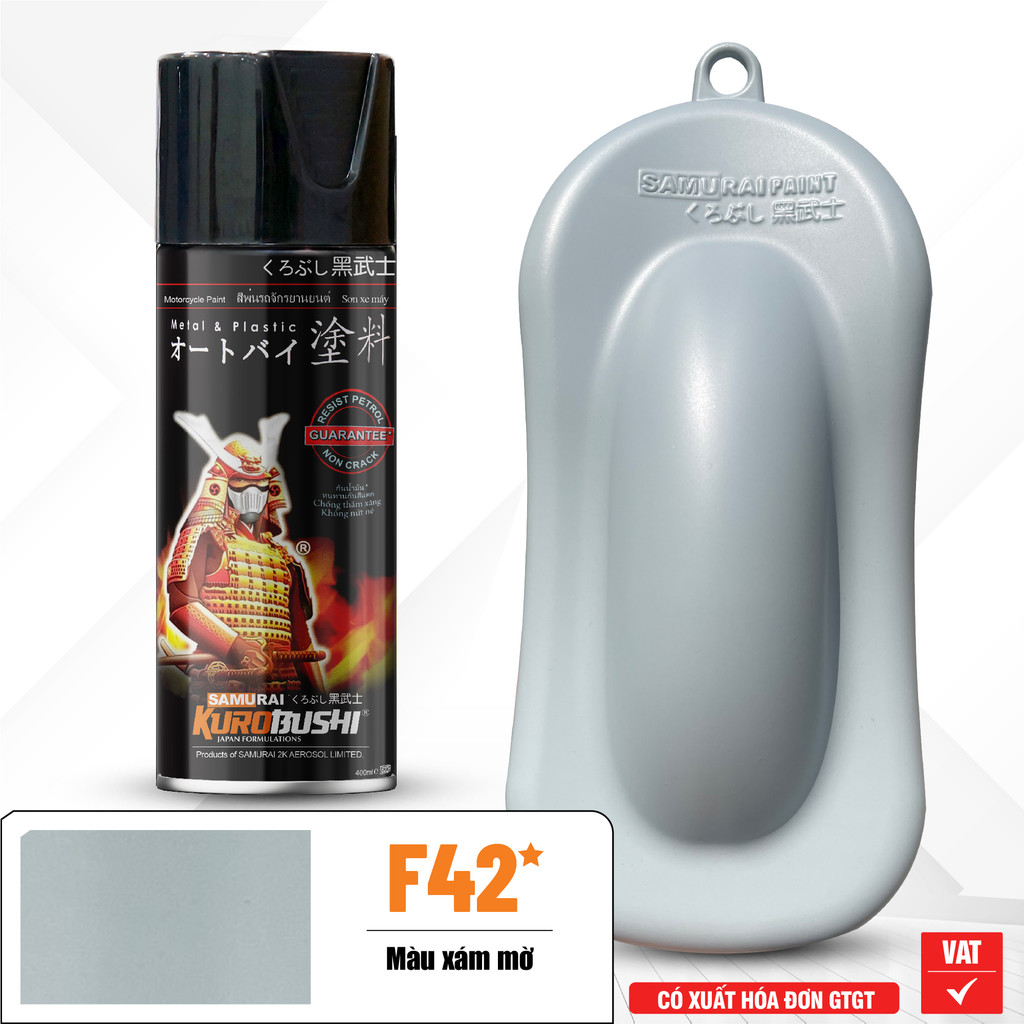 [MÀU MỚI] Combo Sơn xịt SAMURAI Kurobushi - Màu xám mờ F42 (400ml) đủ quy trình (Lót-102-F42-128A)
