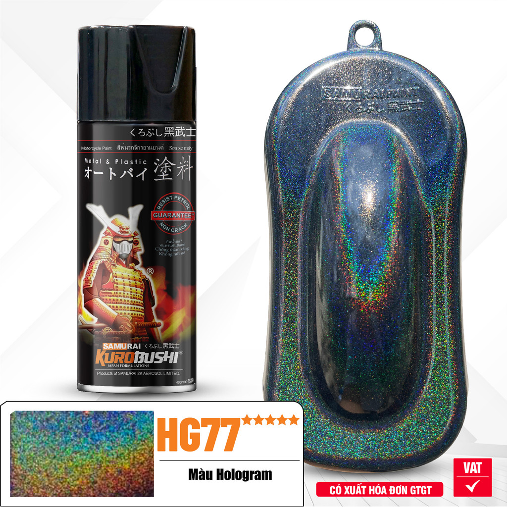 COMBO Sơn SAMURAI màu Hologram HG77 gồm 4 chai đủ quy trình độ bền cao (Lót  – Nền 109A - Màu HG77 -