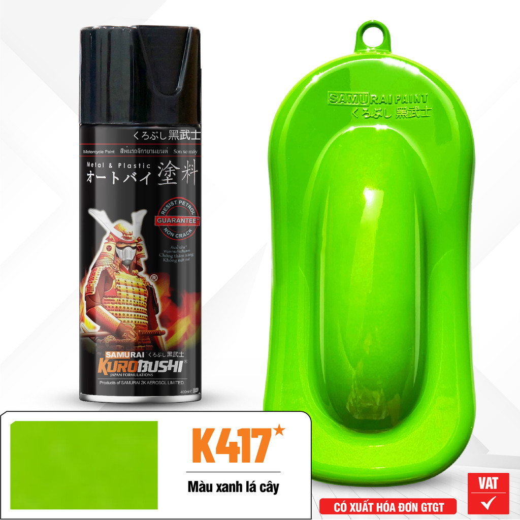 COMBO Sơn Samurai màu xanh lá cây K417 gồm 4 chai đủ quy trình độ bền cao  (Lót  – Nền 102 - Màu K41