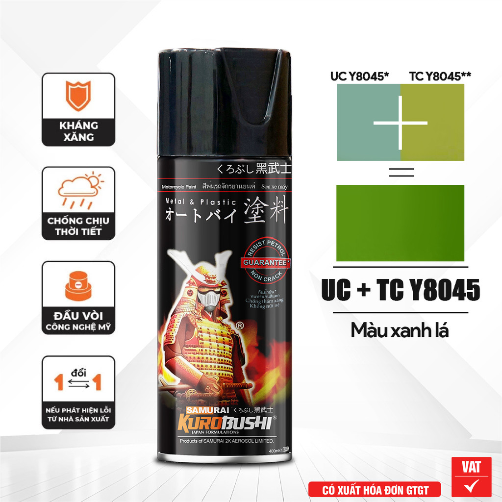 COMBO Sơn Samurai  màu xanh lá  Yamaha UC+ TC Y8045 gồm 4 chai đủ quy trình (Lót - Nền UCY8045  - Mà