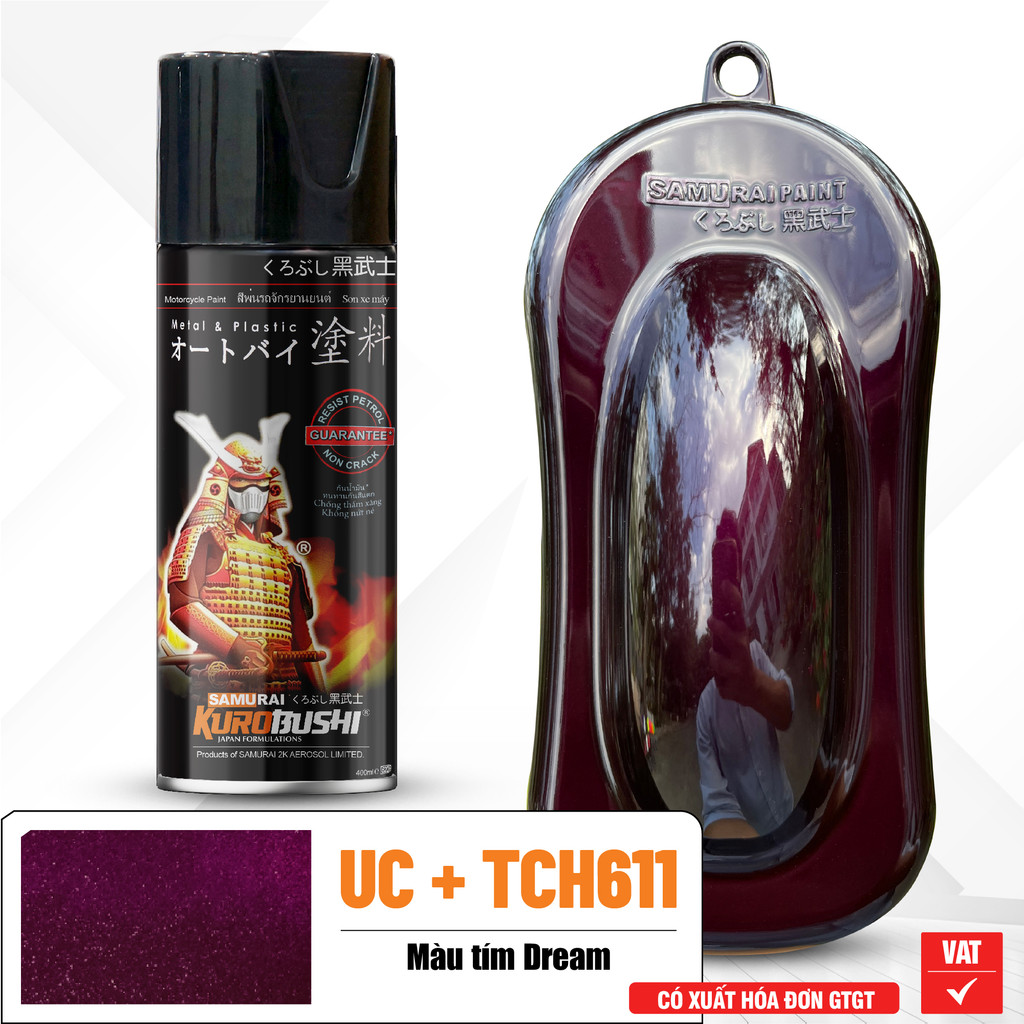 COMBO Sơn SAMURAI màu tím Dream UC+TCH611 gồm 4 chai đủ quy trình(Lót  – Nền UCH611 - Màu TCH611 - B