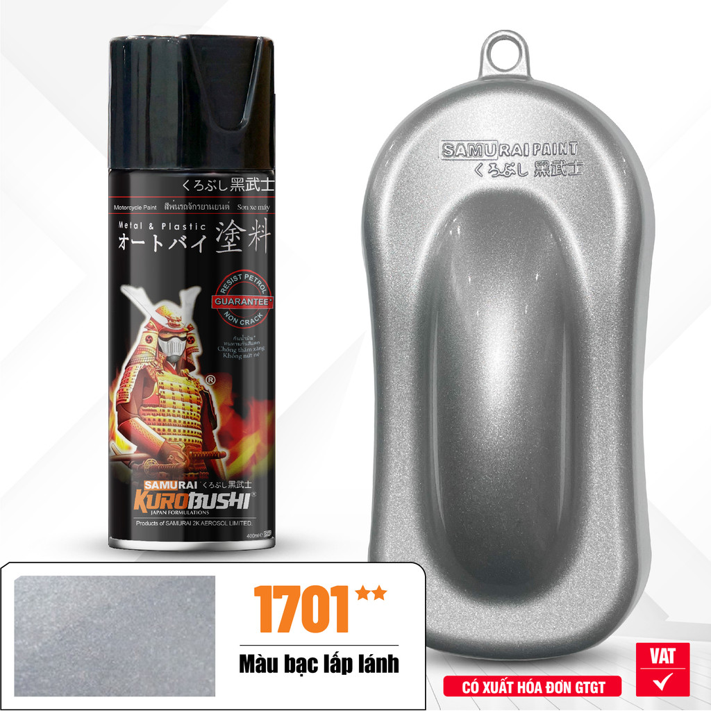 COMBO Sơn SAMURAI màu bạc lấp lánh 1701 gồm 4 chai đủ quy trình độ bền cao  (Lót  – Nền 124 - Màu 17