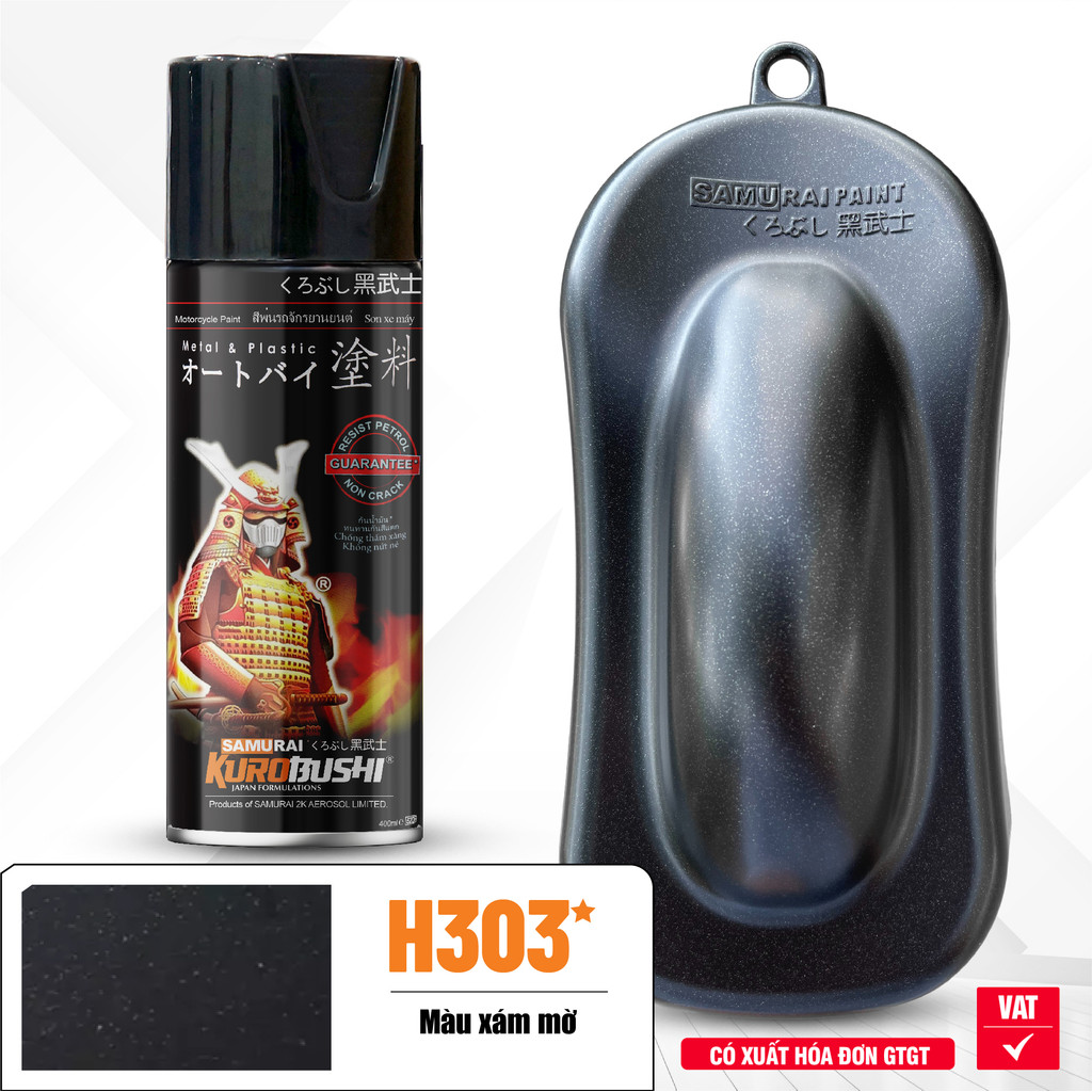 COMBO Sơn SAMURAI màu xám mờ H303 gồm 3 chai đủ quy trình độ bền cao  (Lót  – Màu H303 - Phủ mờ 128A