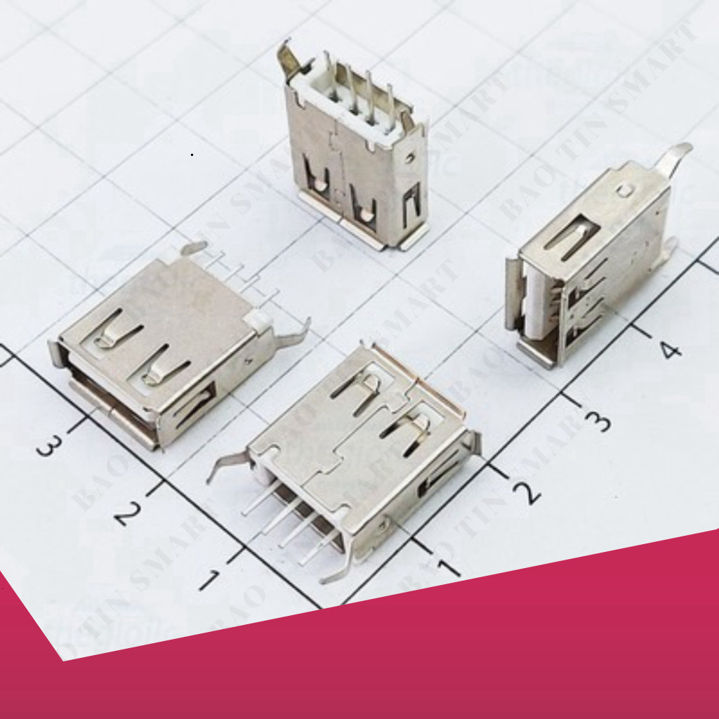 [20 Cái]- AF180 Cổng USB Cái 2.0 Type A 4 Chân Thẳng Xuyên Lỗ Linh Kiện Công Nghệ Số