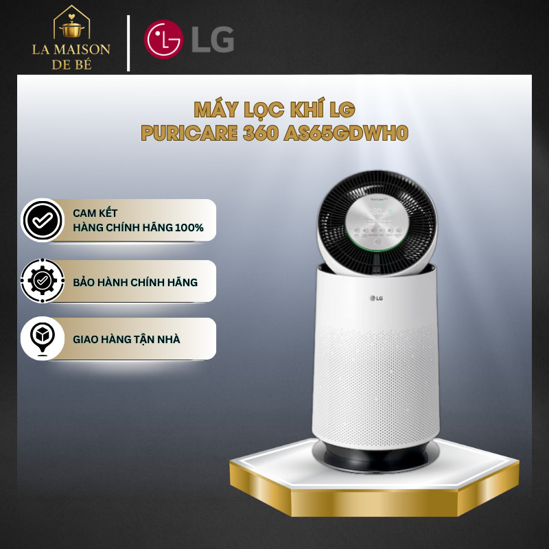 Máy Lọc Khí LG PuriCare 360 AS65GDWH0 – Phạm Vi 60m² – Động Cơ Inverter Tiết Kiệm Điện – LMS