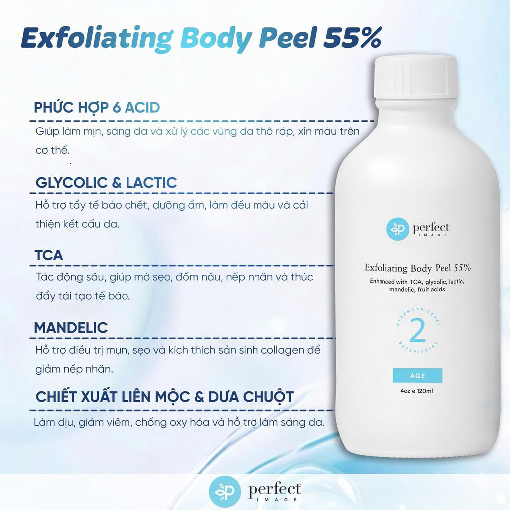 Dung dịch peel BODY PERFECT IMAGE Exfoliating Peel loại bỏ tế bào chết & làm sáng da 120ML