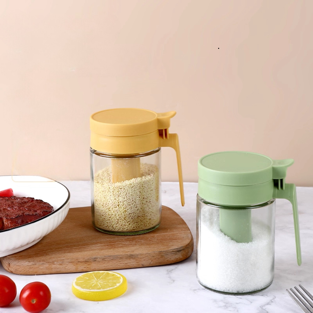 Lọ Đựng Gia Vị Thuỷ Tinh Có Ngăn Thìa Riêng DECOR, Hũ Đựng Gia Vị Nhà Bếp Chống Ẩm Dung Tích 400ml p