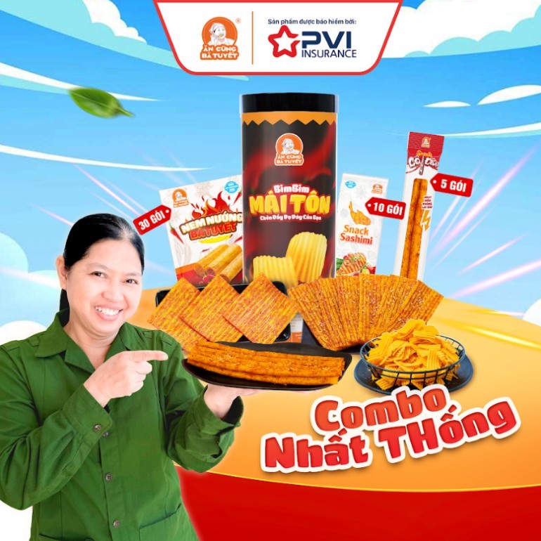 (Tặng 3 kobe + 4 thạch) Combo NHẤT THỐNG: 30 gói snack nem nướng + 1 hũ mái tôn + 10 sashimi + 5 sna