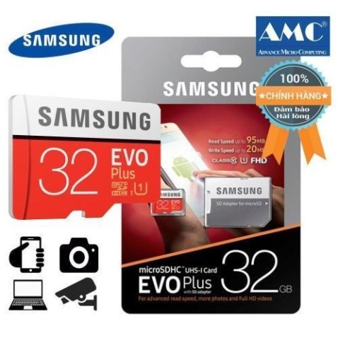 [HCM]Thẻ nhớ 32gb tốc độ cao Up to 95mb/s MicroSDHC Samsung EVO Plus (đỏ ) thẻ