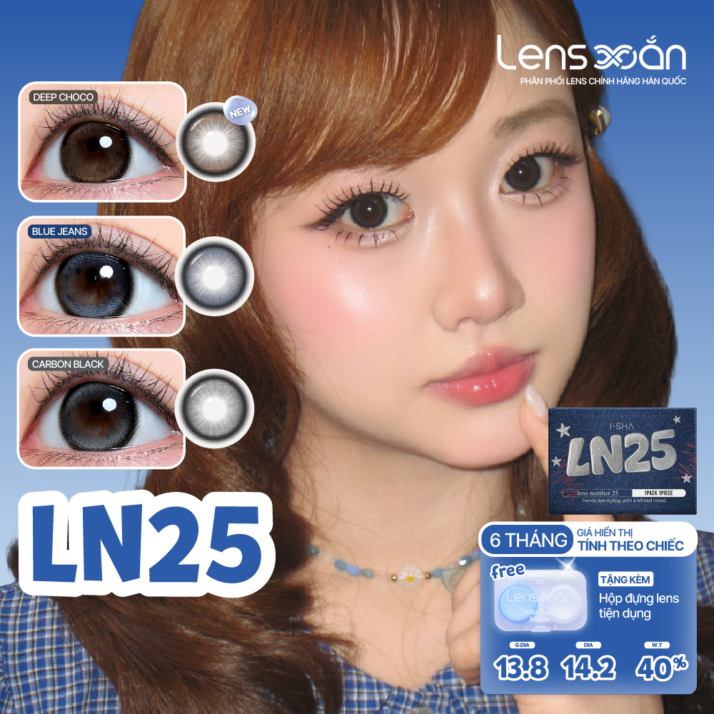 Kính áp tròng cận 6 tháng LENS XOẮN lens giãn tròng đen xanh đậm choco trong Carbon Black/Blue Jean/Deep Choco ISHA LN25 | BigBuy360 - bigbuy360.vn