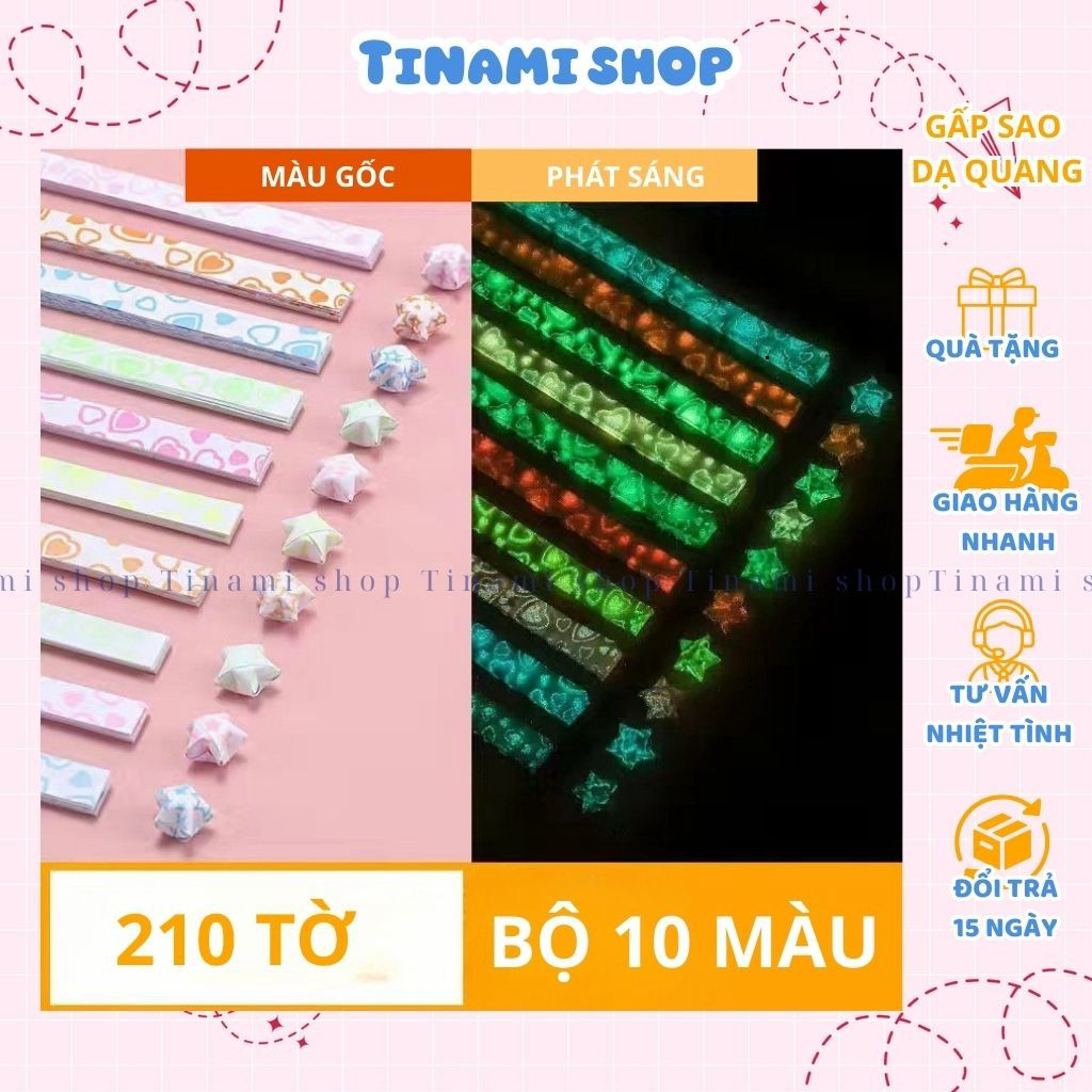 210 tờ Giấy Gấp Sao Dạ Quang Giấy Origami Handmade nhiều màu phát sáng trong bóng tối