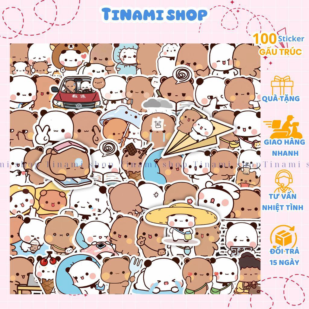 100 sticker Bubu và Dudu dễ thương biểu tượng cảm xúc gấu trúc trang trí sổ tay DIY vỏ điện thoại