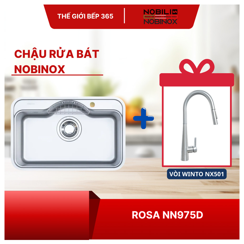 [TẶNG VÒI] Chậu rửa bát Nobinox ROSA NN975D (78x50) - Inox 304 Chống Ồn Chống Xước