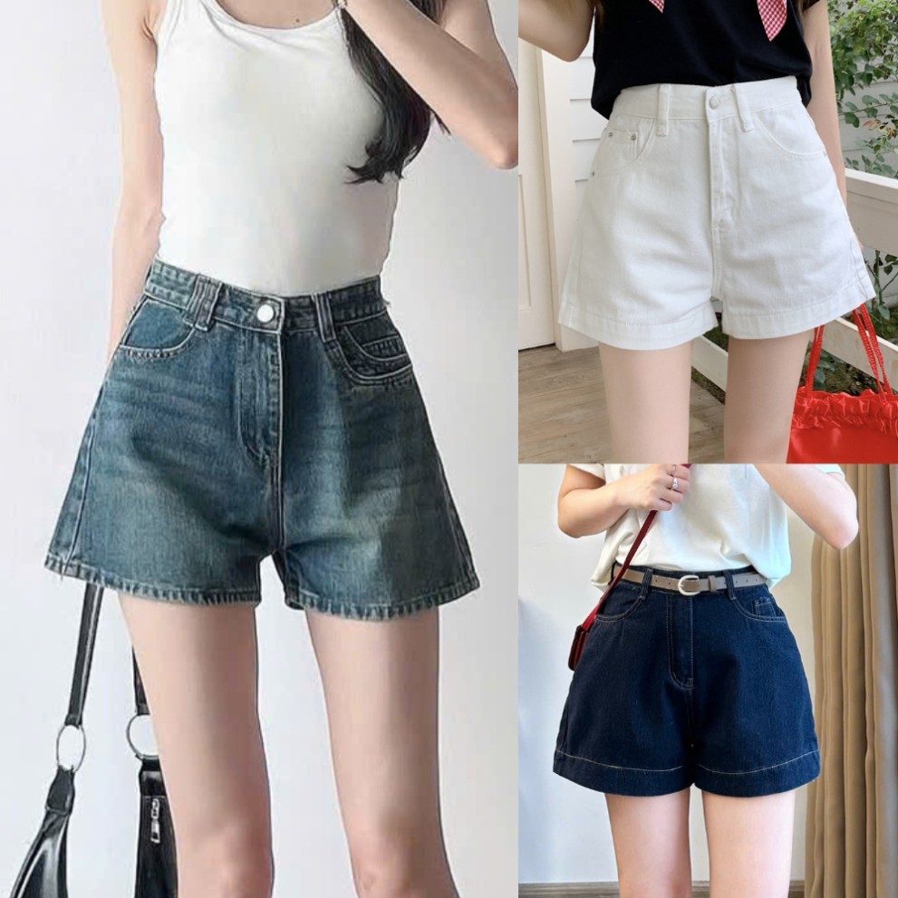 Quần short jeans đùi nữ MIAA mềm to gấu lưng cao basic phong cách Hàn Quốc
