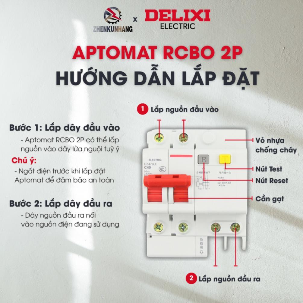 Aptmat RCBO Chống rò, quá tải DZ47sLE 2P Chính Hãng DELIXI