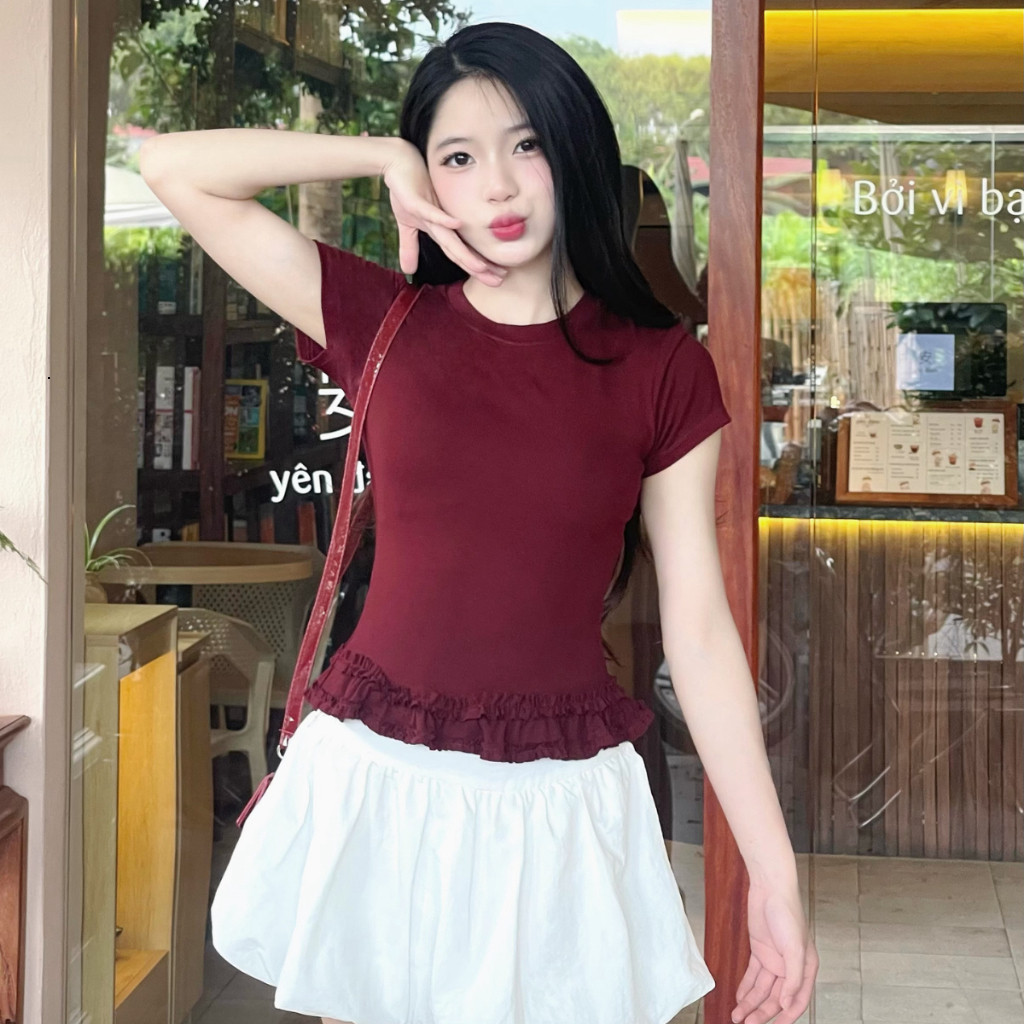 Áo Thun Nữ Cộc Tay Ôm Body Hamina Phối Viền Bèo Chất Thun Cotton Co Giãn Thoáng Mát BigSize LÂM TÚ MA2257 | BigBuy360 - bigbuy360.vn