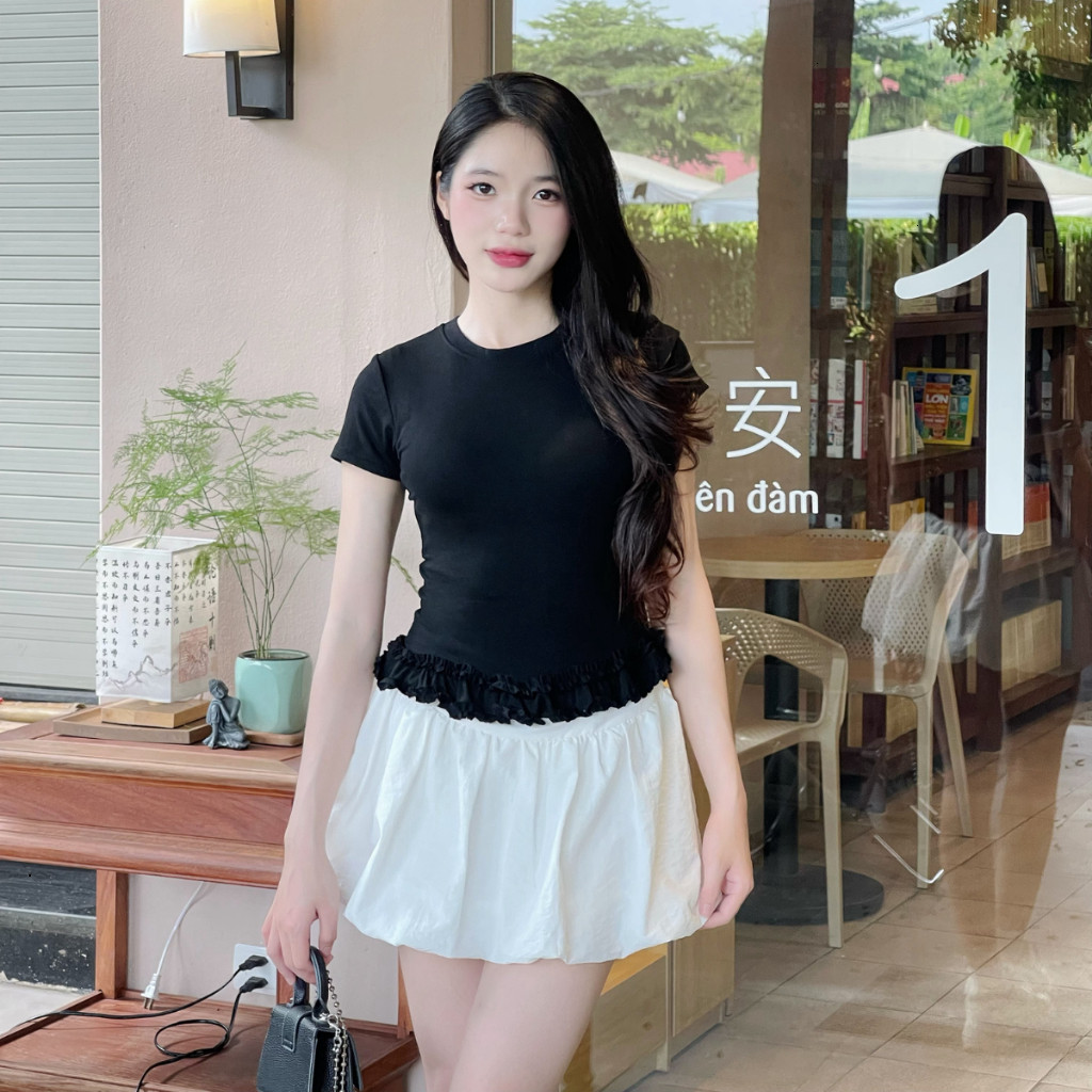 Áo Thun Nữ Cộc Tay Ôm Body Hamina Phối Viền Bèo Chất Thun Cotton Co Giãn Thoáng Mát BigSize LÂM TÚ MA2257 | BigBuy360 - bigbuy360.vn