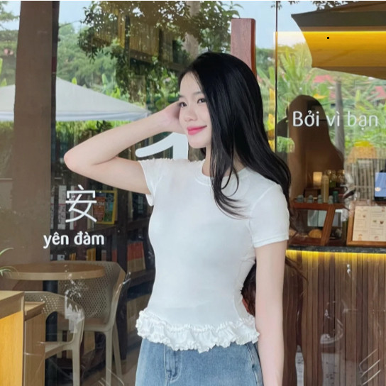 Áo Thun Nữ Cộc Tay Ôm Body Hamina Phối Viền Bèo Chất Thun Cotton Co Giãn Thoáng Mát BigSize LÂM TÚ MA2257 | BigBuy360 - bigbuy360.vn