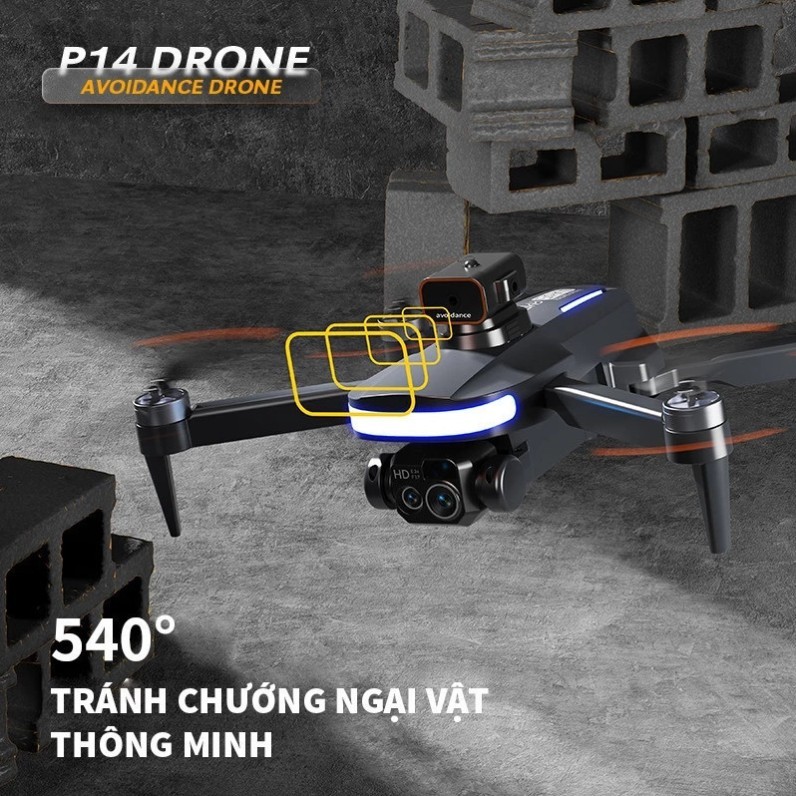Flycam P14 Pro, Flycam giá rẻ ĐỘNG CƠ KHÔNG CHỔI THAN, Flycam mini cảm biến tránh va chạm