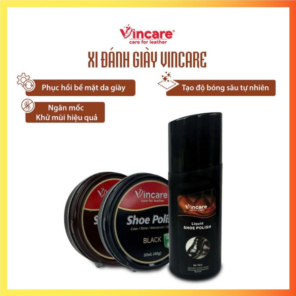 Xi Đánh Giày Vincare - Xi Khô Đen/Nâu (50ml) & Xi Nước Đen 70m